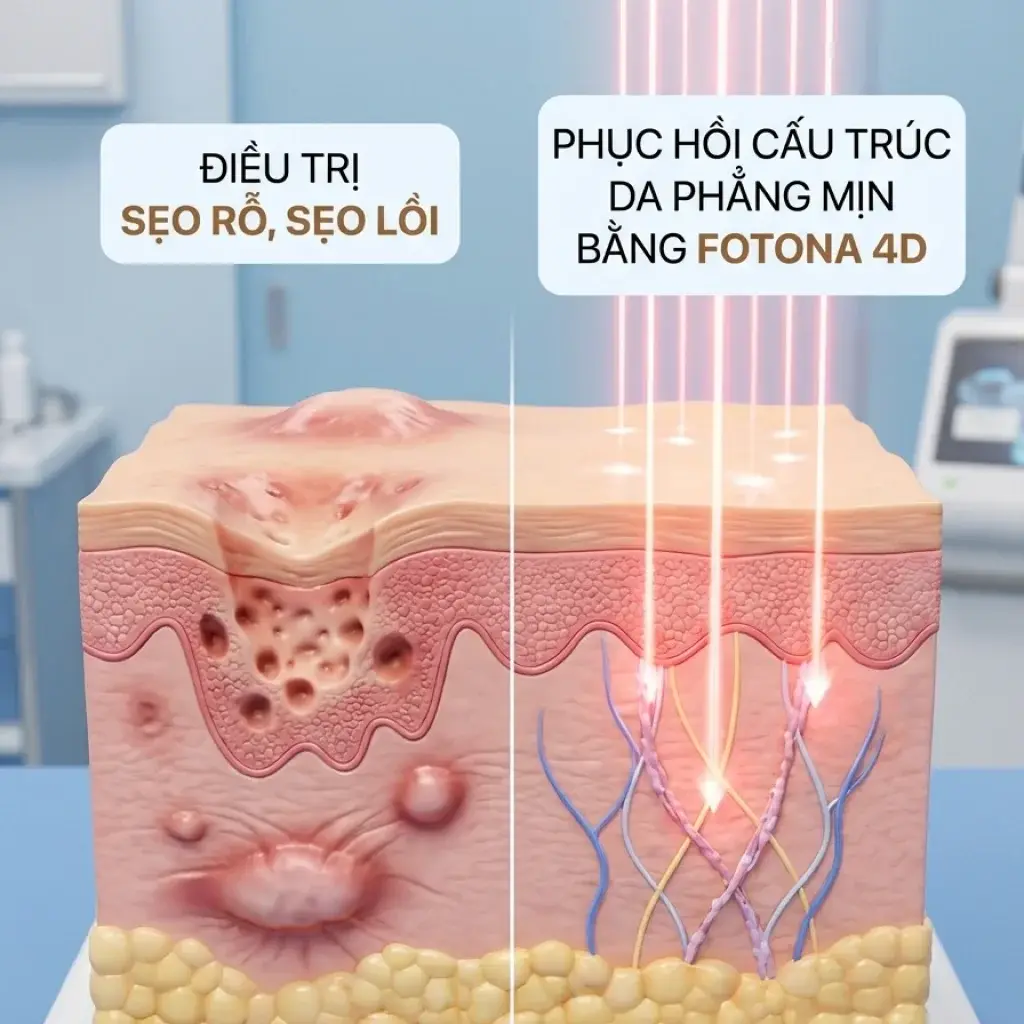 Minh họa điều trị sẹo lõm, sẹo lồi