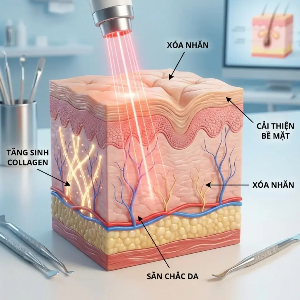 Mô phỏng laser Fotona 4D kích thích tăng sinh collagen, săn chắc da