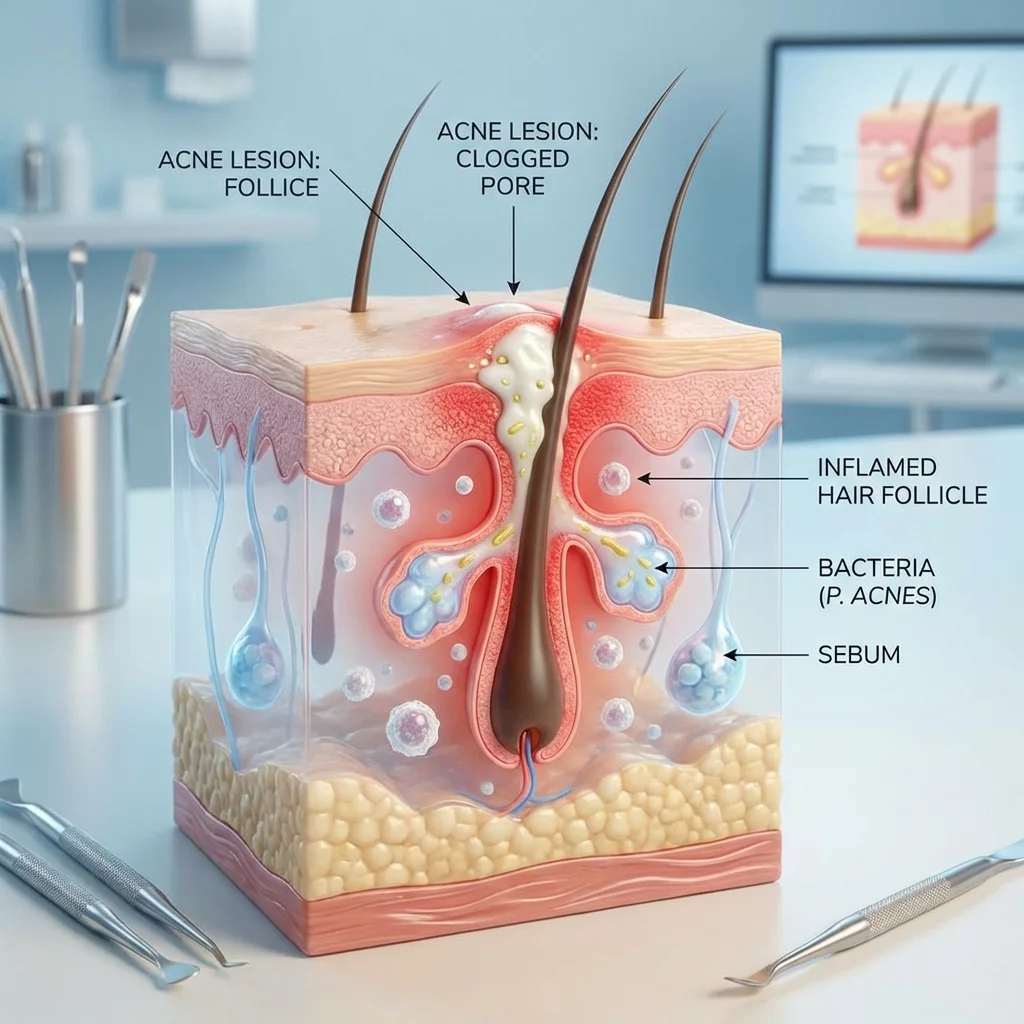 Cấu trúc nang lông bị viêm mụn và phác đồ điều trị của Bác sĩ Thịnh