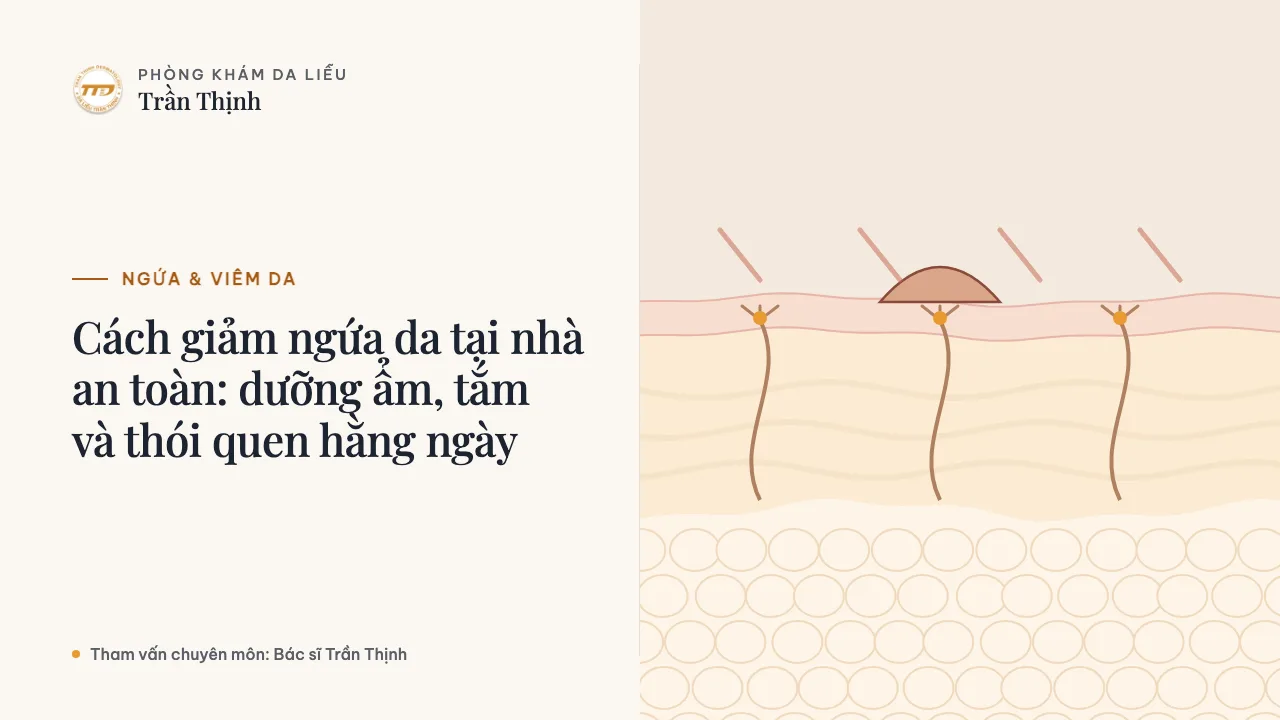 Minh họa: Cách giảm ngứa da tại nhà an toàn: dưỡng ẩm, tắm và thói quen hằng ngày