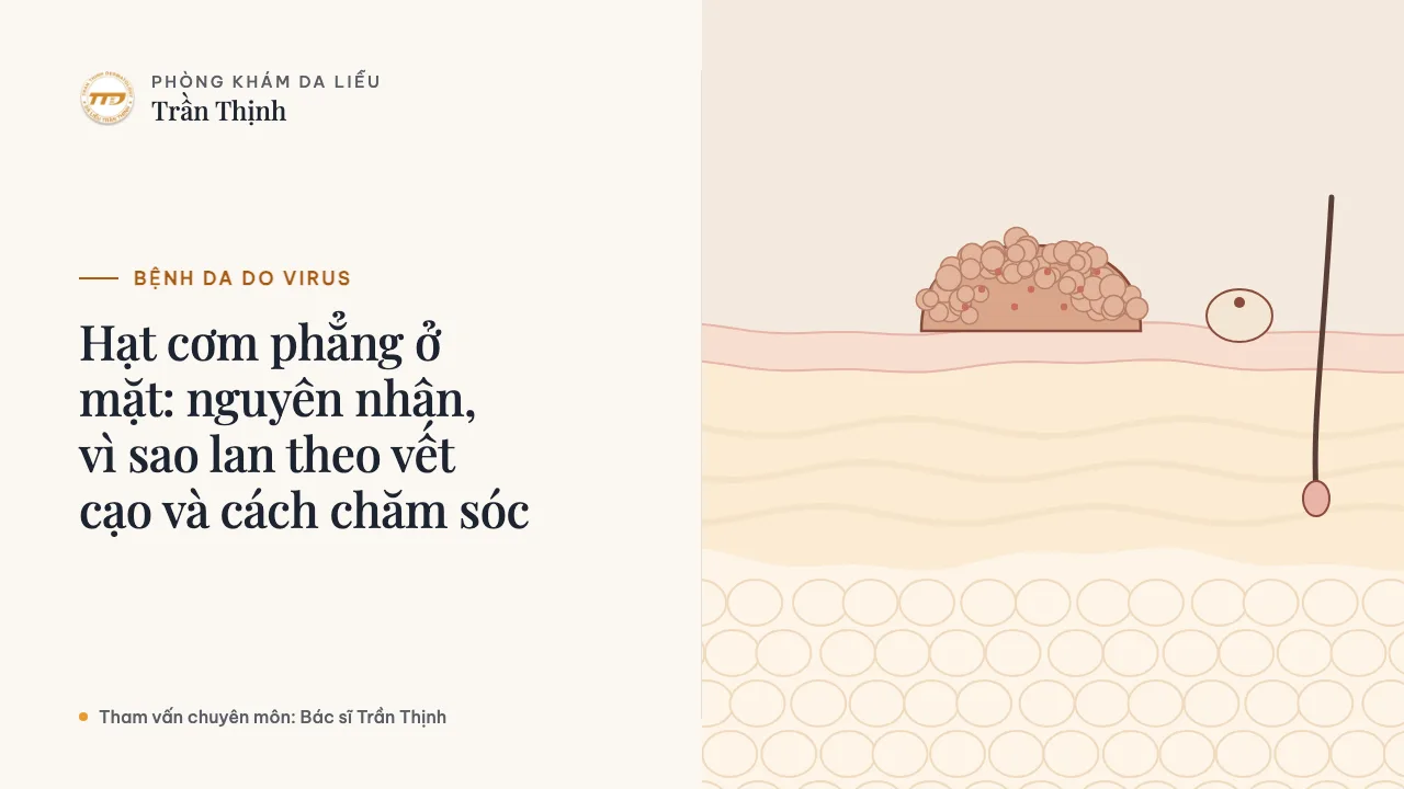 Minh họa: Hạt cơm phẳng ở mặt: nguyên nhân, vì sao lan theo vết cạo và cách chăm sóc